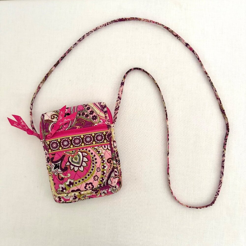 Vera Bradley Crossbody Bag Pink Floral Paisley Cotton Small Travel Purse